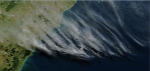 Satellite image over East of North Island shows aerosol trails in parallel